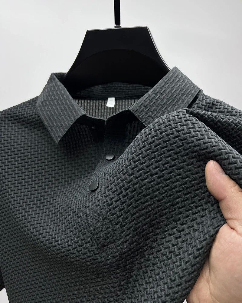 Summer New Men's Lop-up Hollow Short-sleeved Polo Tee Shirt Ice Silk Breathable Business Fashion T-Shirt Male Brand Clothes