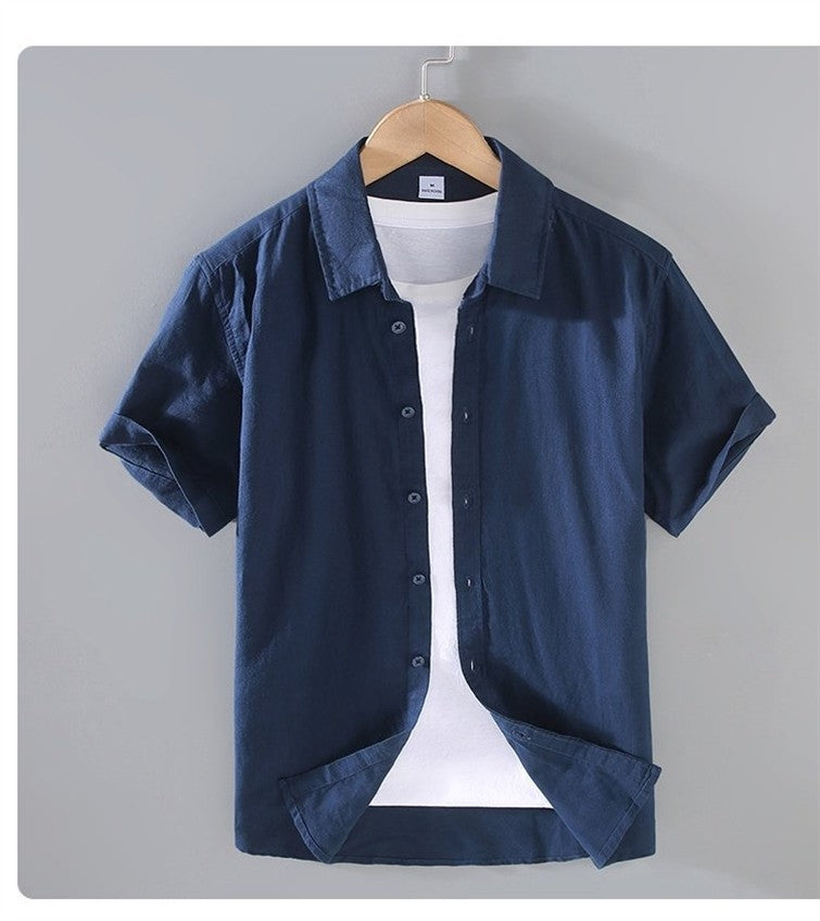 Cotton Linen Hot Sale Men's Short-Sleeved Shirts Summer Streetwear Plain Color Stand Collar Casual Beach Style Plus Size M-3XL
