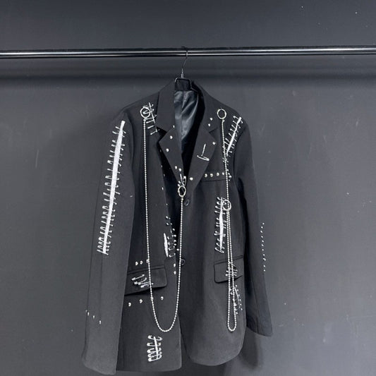 WVGA Autumn Winter New Man Tide Destroyed Metal Punk Rivet Chain Rock Suit Coat Niche Chic Casual Long Sleeved Blazer Ins W14182