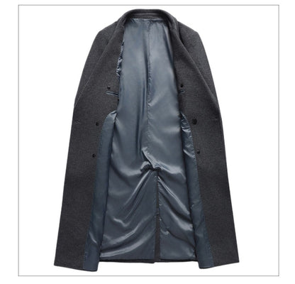 Winter Men's Woolen Coat Thicken Warm Trench Coat Men Wool Casual Double Fashion Breasted Long Overcoat Men
