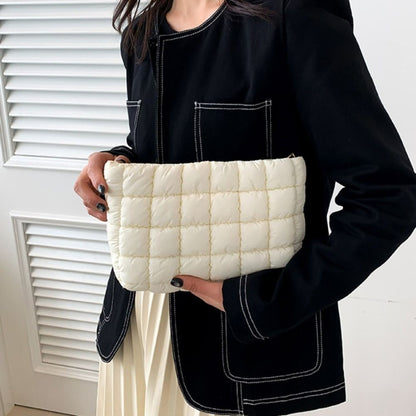 Elegant Puffy Quilted Padded Makeup Bag Zipper Storage Bag Cotton Clutch Bag Handbag Solid Color Cosmetic Bag Lady