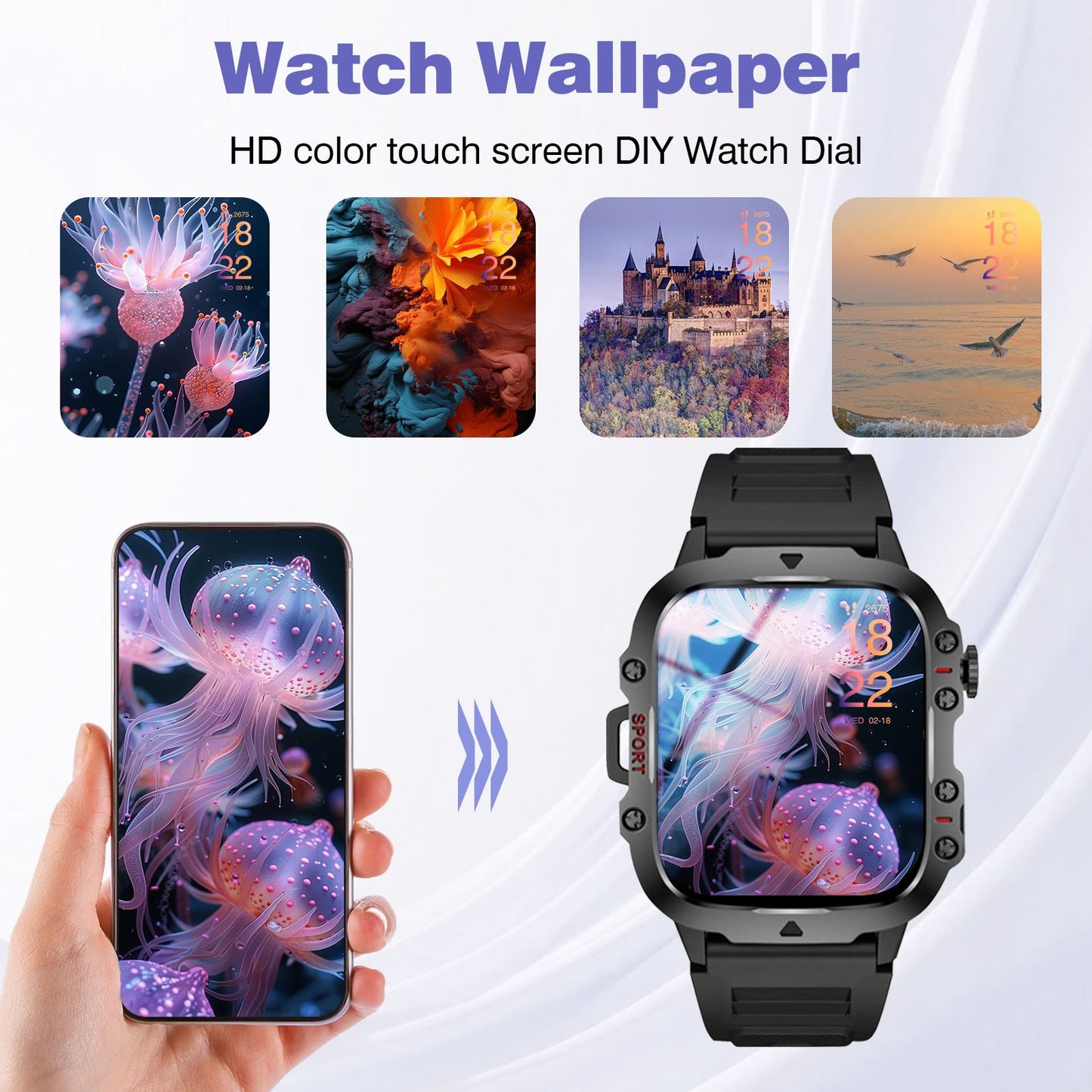 Smart watch, Bluetooth call, message reminder, two straps optional, suitable for iPhone/Android phone