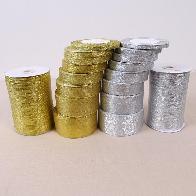 25 Yards 6mm/1cm/1.2cm Silver/Gold Silk Satin Ribbon Party Home Wedding Decoration Gift Wrapping Christmas New Year DIY Tools