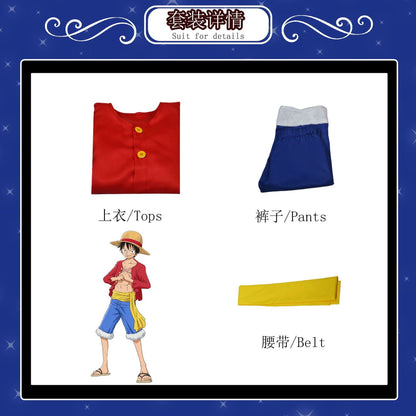 Anime Monkey D Luffy Cosplay Costumes ONE PIC Sun God Luffy Cosplay Red Suits Hat Halloween Carnival Costume For Adult Kids