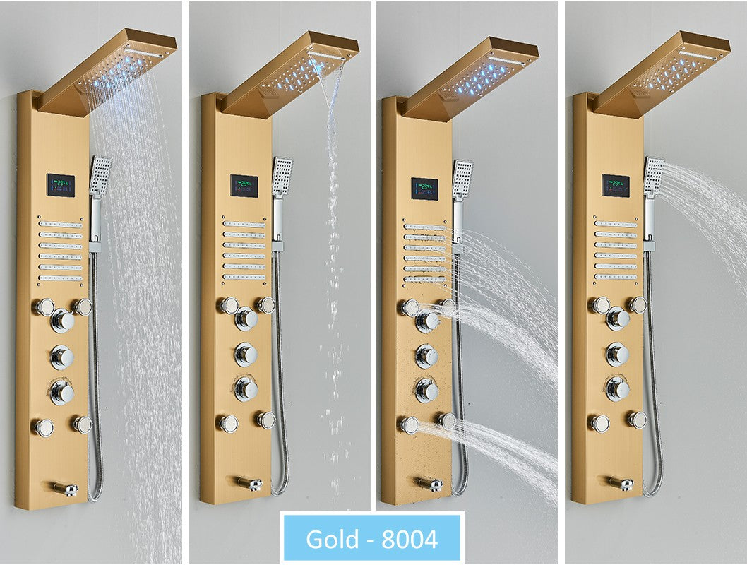 Sistema de Torre de Painel de Chuveiro de LED Coluna de Chuveiro de Cascata de Chuva com Tela LCD de Hidroeletricidade com Torneira de Chuveiro de Spa de Corpo com Massagem