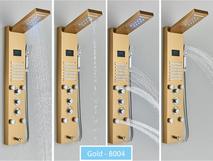 Sistema de Torre de Painel de Chuveiro de LED Coluna de Chuveiro de Cascata de Chuva com Tela LCD de Hidroeletricidade com Torneira de Chuveiro de Spa de Corpo com Massagem