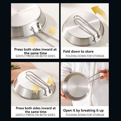 304 stainless steel frying pan, cooking utensil, camping, portable, foldable handle, outdoor, steak frying, flat bottom pan