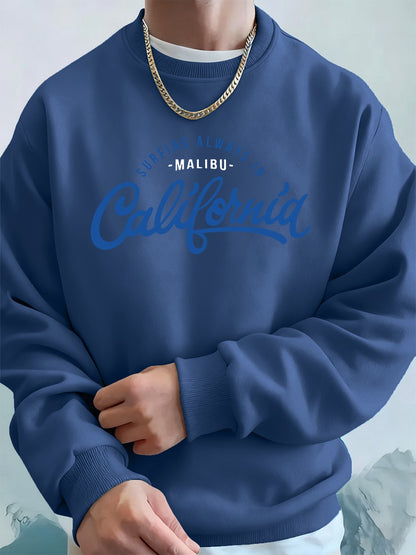 Surfing Always In California Prints Men Hoodies Autumn Fleece Warm Sweatshirt Casual Loose Crewneck Pullover Sports Male Clothes