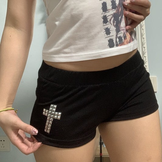 Y2k clothing Gothic punk Harajuku sexy ultra short cross rivet hot girl Kawaii women's clothing girl Kpop Gothic Emo girl short