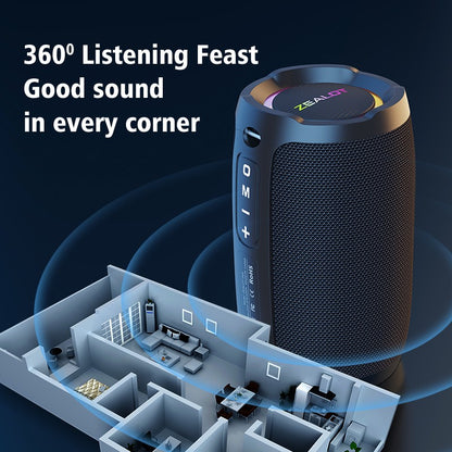 Caixa de som Bluetooth portátil Zealot_S49 com som estéreo 360, 20W, IPX6 à prova d'água, Bluetooth 5.2, True Wireless Stereo