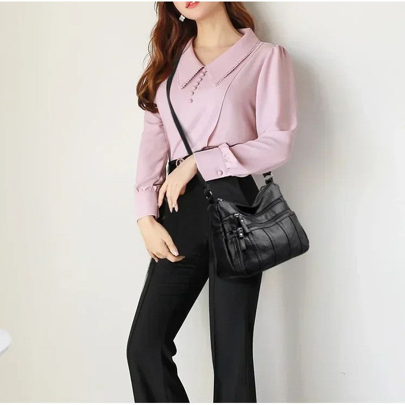 Fashion Soft Leather Crossbody Bags for Women 2025 Casual Female Multi Pocket Messenger Bags Retro Handbags Ladies Shoulder Bags