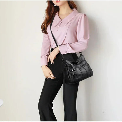 Fashion Soft Leather Crossbody Bags for Women 2025 Casual Female Multi Pocket Messenger Bags Retro Handbags Ladies Shoulder Bags
