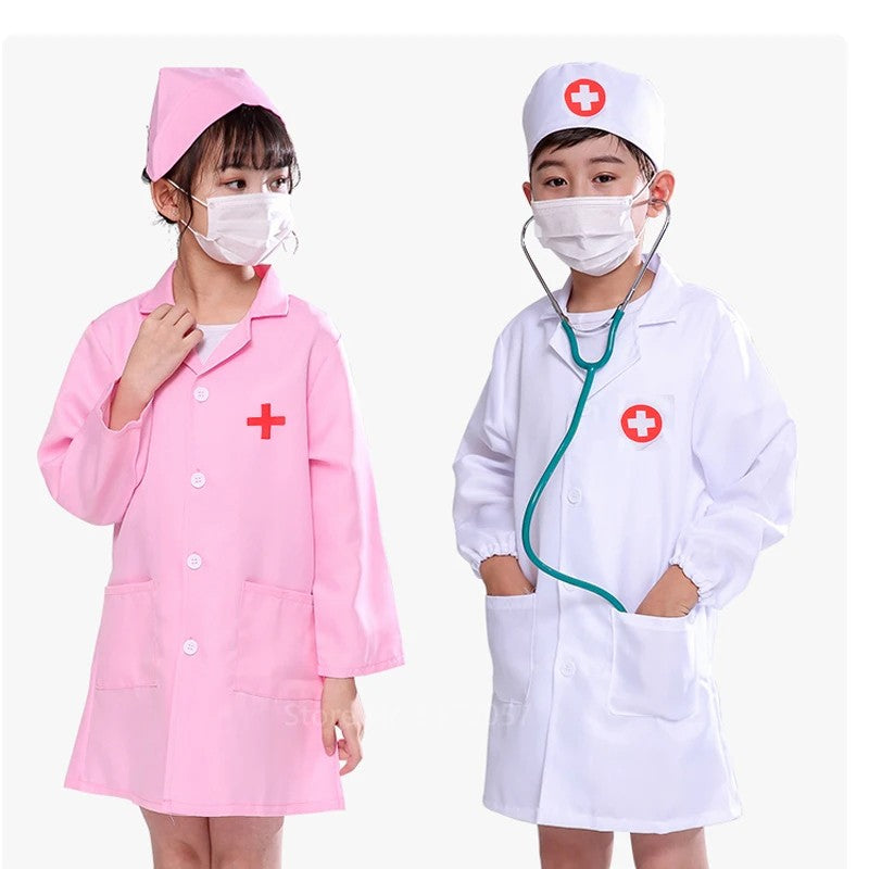 Kids Doctor/Nurse Clothing with Hat Children Cosplay Costumes Halloween Play the Role Props Uniform for Boys and Girls TMZ
