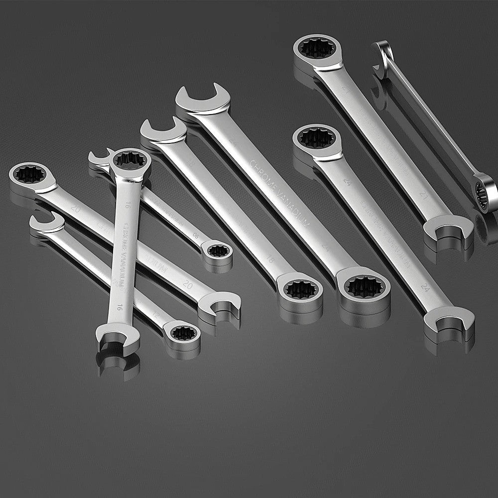 Conjunto de Chaves Combinadas Catraca WEELEE, Chaves para Reparo Automotivo Métricas 6-19mm, com Bolsas de Pano Enroláveis