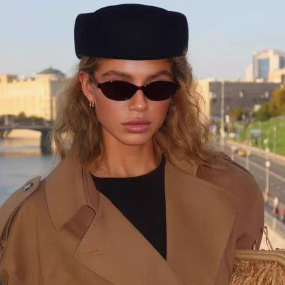 Autumn Winter Women Wool Fedoras Hats Elegant French Hard Top Concave Top Felt Berets Hat  Wedding Fascinator Party Pillbox Cap