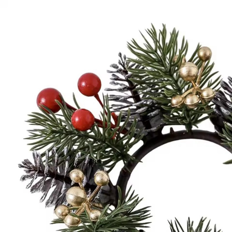 1/2pcs Christmas Candle Holders with Artificial Pine Branches & Berries New Year Tabletop Home Decorations Candle Wreath Gifts