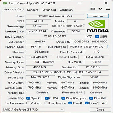 SEJISHI Video Card GeForce GT730 Display Vga Cards 4GB DDR3 128Bit Computer Graphics Card NVIDIA Game PC GT 730 4GD3 HD DVI