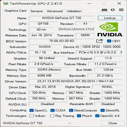 Placa de Vídeo SEJISHI GeForce GT730 Placas Vga 4GB DDR3 128Bit Placa Gráfica de Computador NVIDIA Game PC GT 730 4GD3 HD DVI