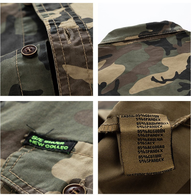 2024 New 95% Cotton Men's Shirt Camouflage Long Sleeve Drop Shoulder Button Pockets Cowboy Loose Casual Work Jeans Shirts