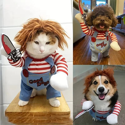 Dog Halloween Costume Pet Deadly Doll Chucky Dogs Costume with Wig, Dog Costumes for Medium Dogs Funny Party Cosplay Halloween