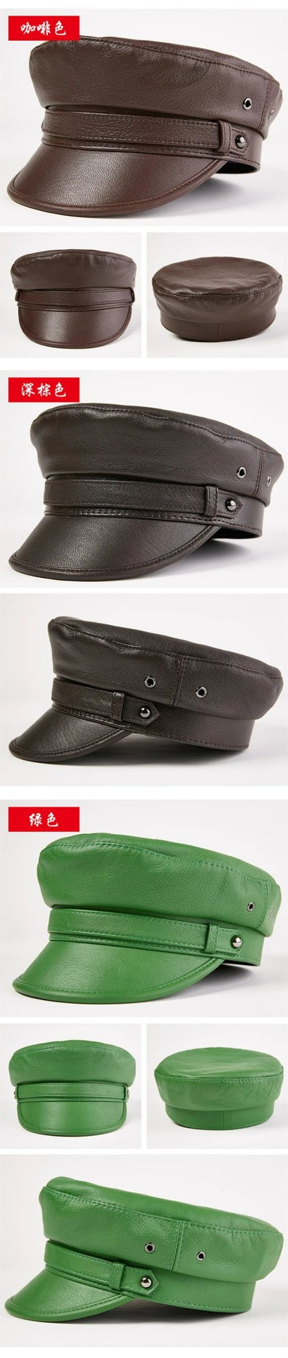 Autumn Men's Flat Cap Genuine Leather Hats Women's Army Military Hat Elegant Fashion Sheepskin Leather Caps Couple Hat