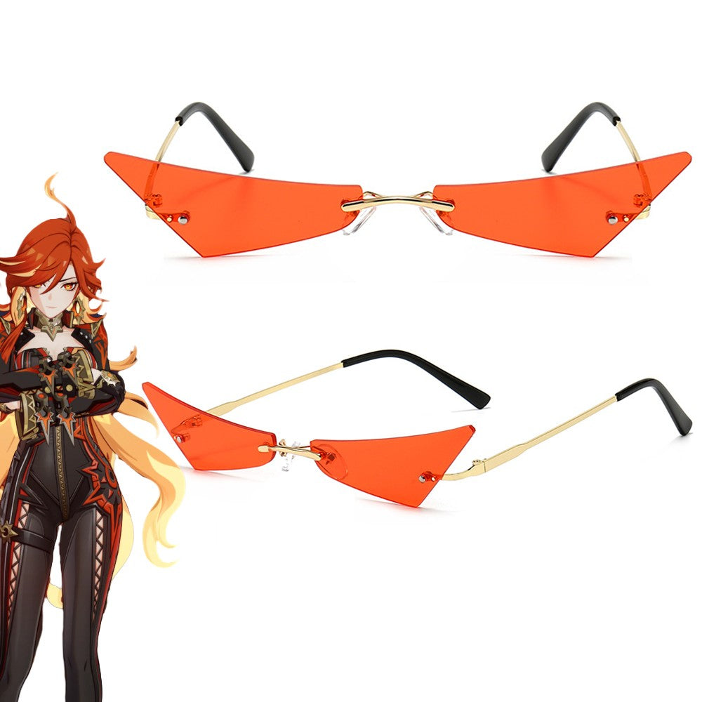Game Genshin Impact Mavuika Cosplay Glasses Unisex Red Personalized Geometric Sunglasses Eyewear Halloween Carnival Accessories