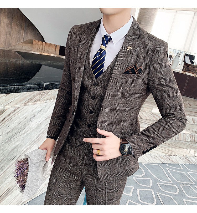Men's High-quality Plus Size 5XL-M 3-piece Suit (suit+vest+pants) Business Fashion Plaid Suit Groom's Wedding Banquet Set
