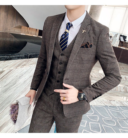 Men's High-quality Plus Size 5XL-M 3-piece Suit (suit+vest+pants) Business Fashion Plaid Suit Groom's Wedding Banquet Set