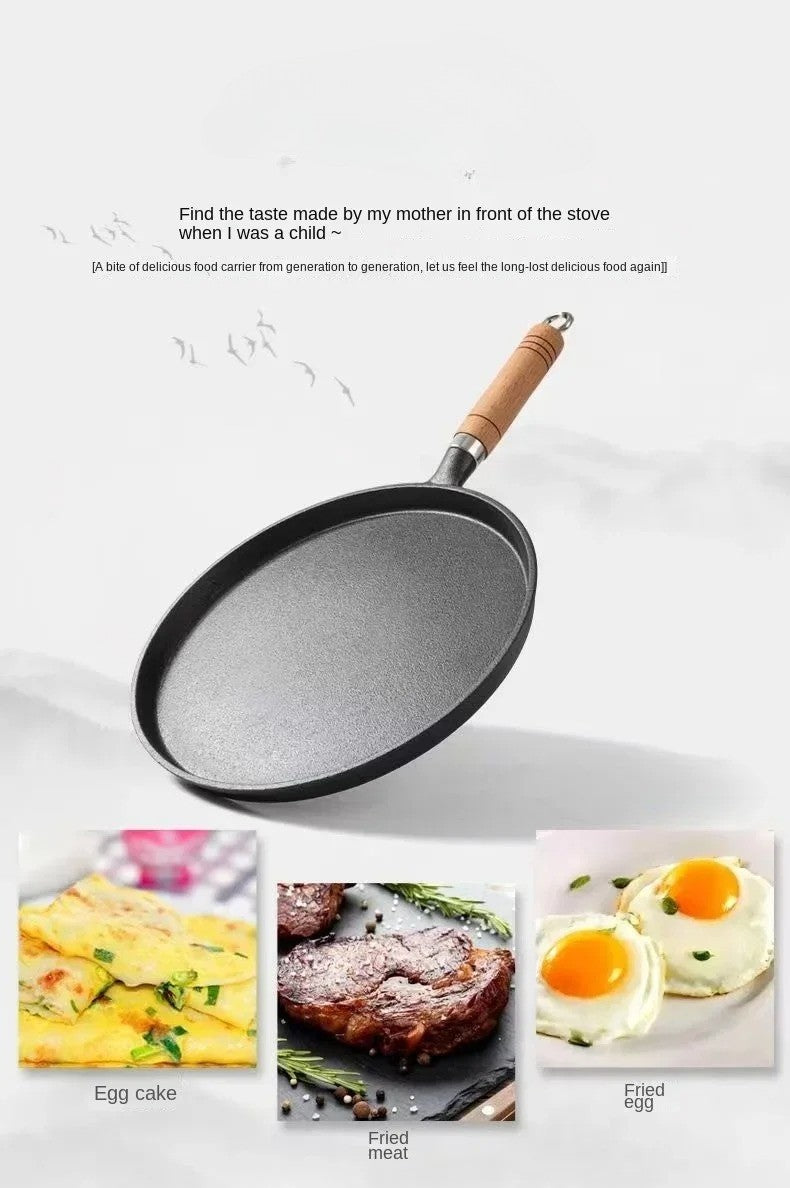 26cm Cast Iron Frying Pan Uncoated Non-stick Egg Pancake PanCrepe Maker Steak Frying Pot Gas Induction Cooker Kitchen Cookware