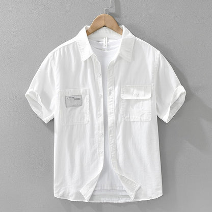 Men's Short Sleeve Cargo Shirt Streetwear Summer Loose Fit Workwear Shirt with Chest Pocket Breathable Cotton Daily Outfits Tops