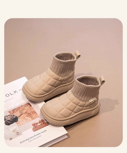 Children's Snow Boots 2-18 Years Old Khaki Padded Thickened Boys Girls Cotton Shoes Winter Black Soft Non-slip Kids Sock Boots