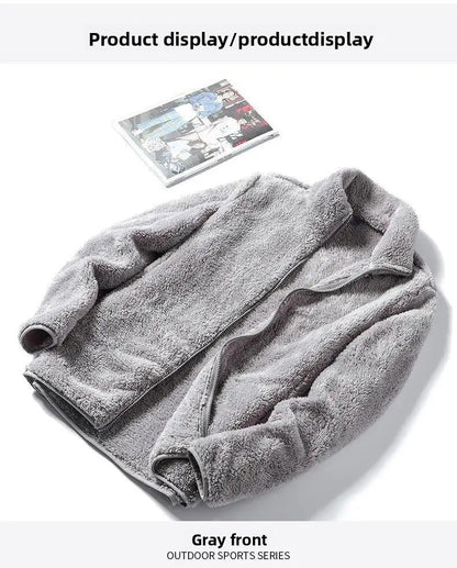 Thickened Fleece Jacket Women's Outdoor Spring Autumn Winter Double-Sided Sweatshirt Open Cardigan Polyester Fiber Stand Collar