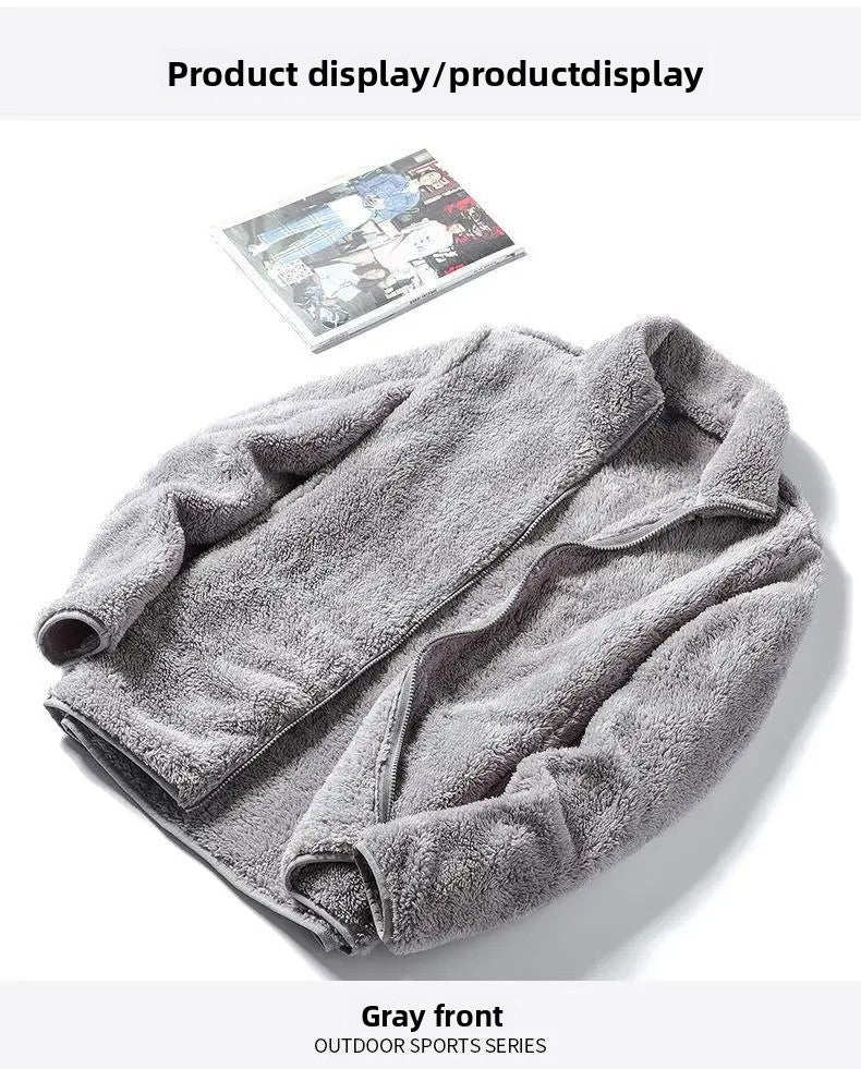 Thickened Fleece Jacket Women's Outdoor Spring Autumn Winter Double-Sided Sweatshirt Open Cardigan Polyester Fiber Stand Collar