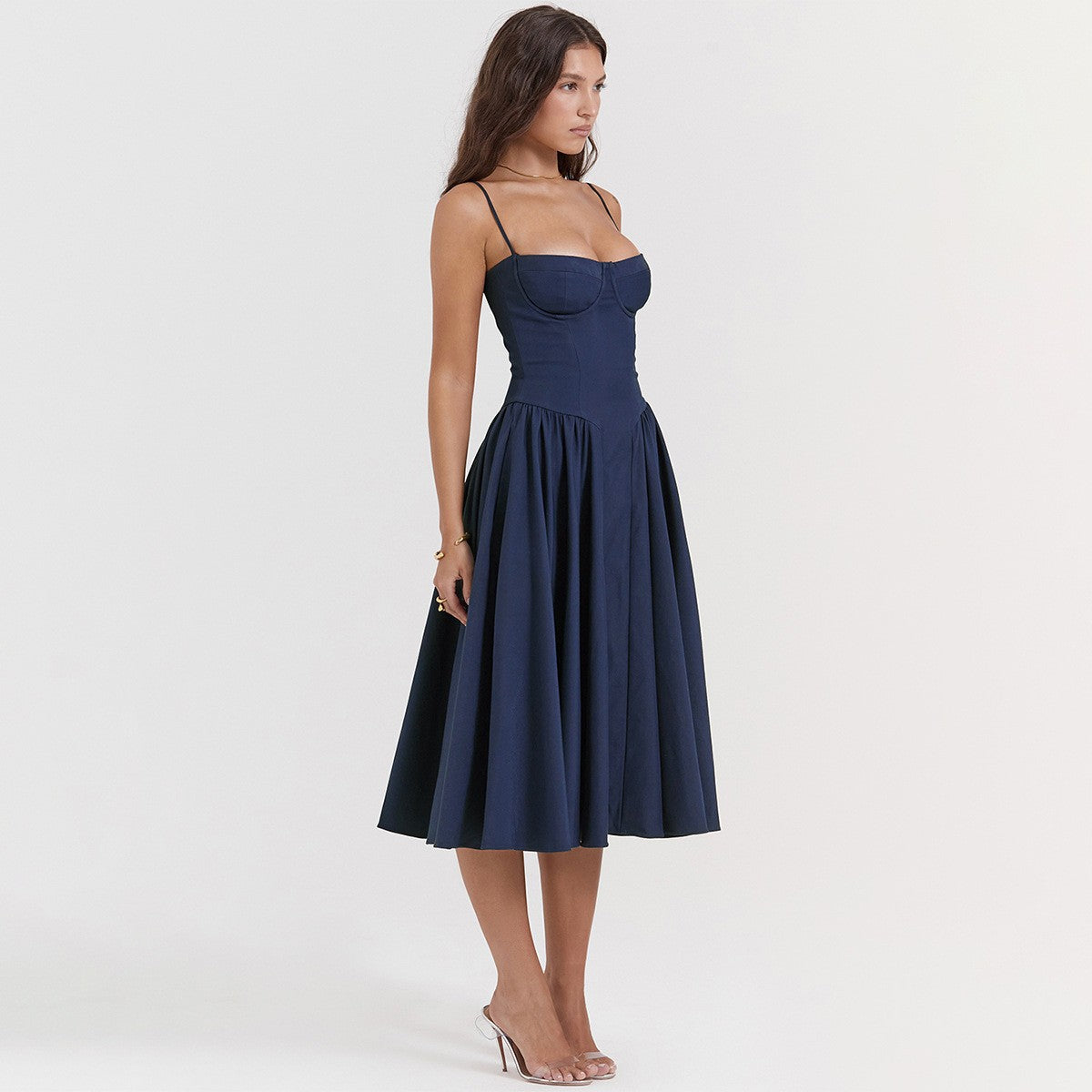 Summer Women Elegant Sleeveless Backless Pleated Dresses Lady Sexy Solid Sling M
