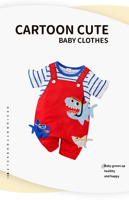 Newborn Baby Clothes Animal-Red sharkPrint Fashion Infant Jumpsuit Toddler Short Sleeve One-piece Pajamas Bodysuit Summer Romper