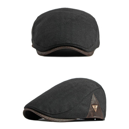British Retro Beret Hat For Men Winter Thick Warm Woolen Newsboy Cap Fashion Outdoor Casual Cap