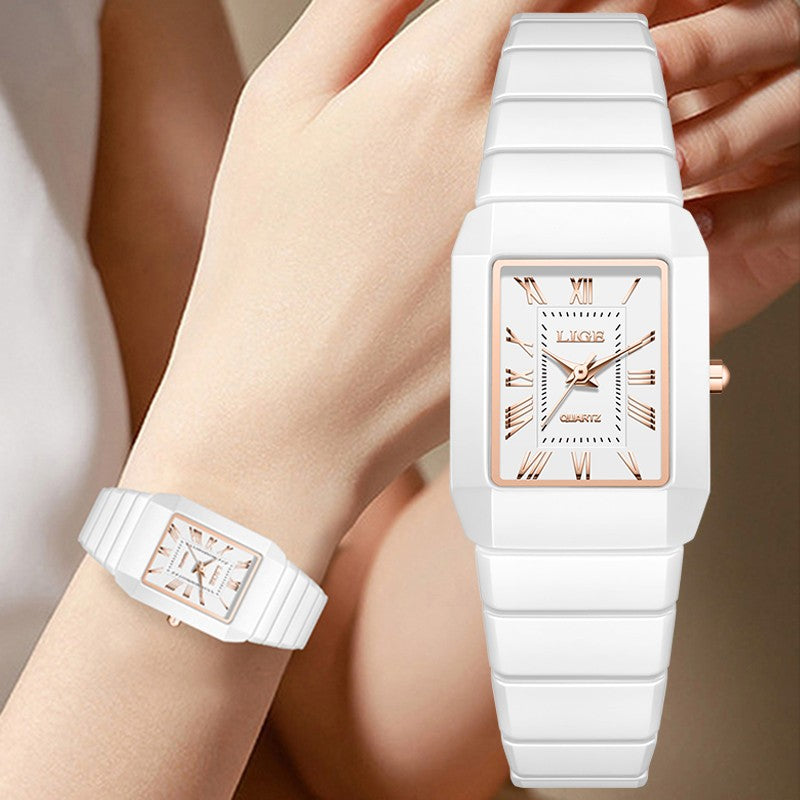 LIGE 2026 Women's Watch ceramic fashion quartz wristwatch elegant waterproof vintage watches ultra-thin Watch for Women reloj