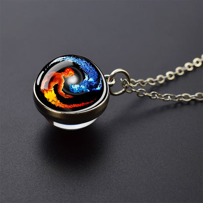 Colares Aurora Yin Yang Fênix de Gelo e Fogo Pingente de Bola de Vidro Dupla Face Colar de Correntes da Moda Joias Legais Feminino Masculino