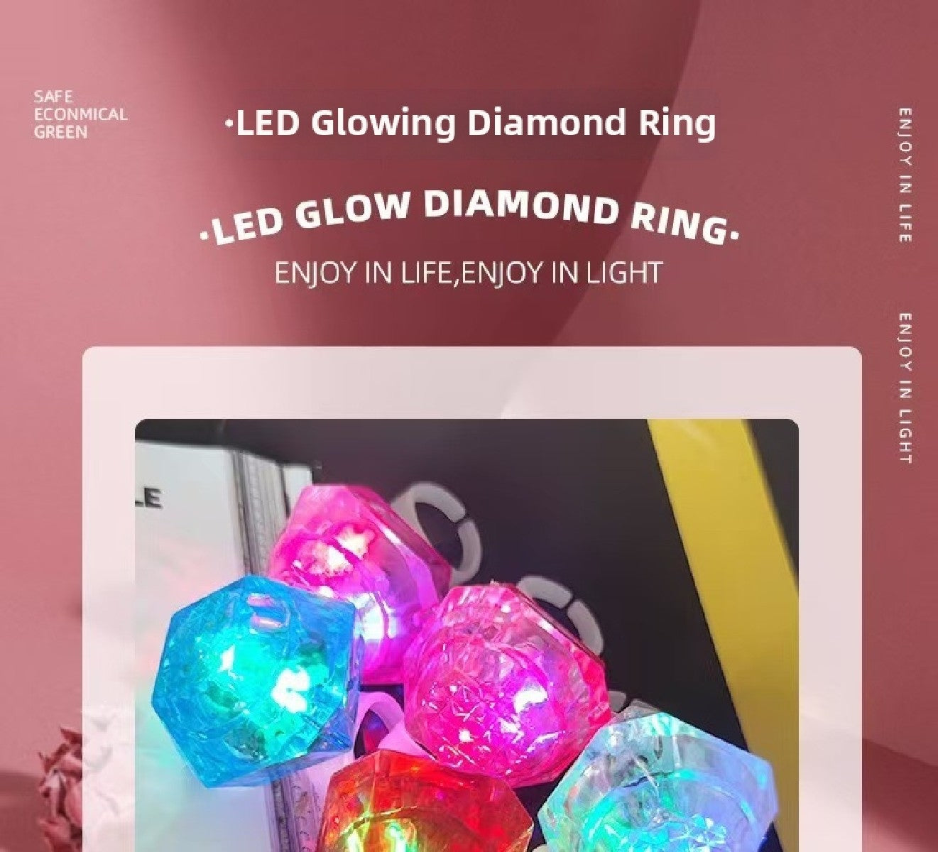 LED Light Up Diamond Rings, Flashing Glow in the Dark Party Favors for Bachelorette, Wedding, Bridal Shower, Birthday Kids