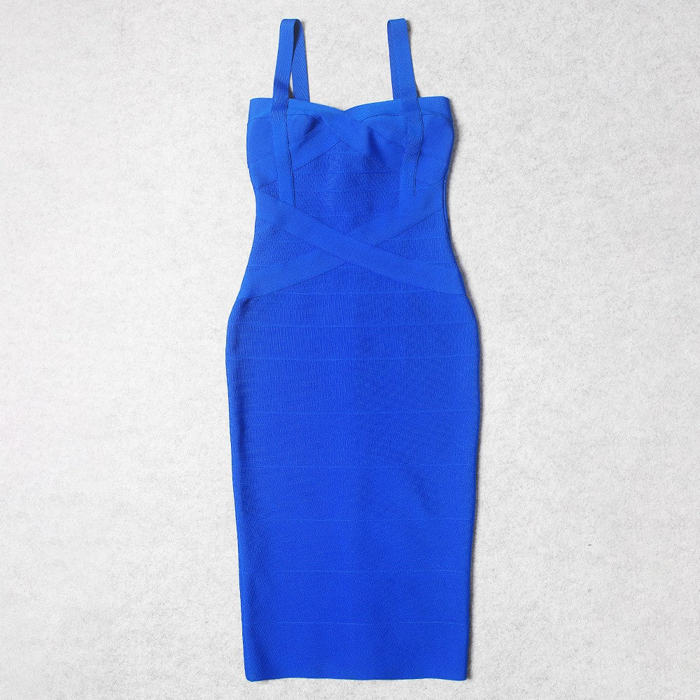 BEAUKEY Sexy Vintage Quality Evening Yellow Bandage Dress 2023 Women Summer Blue