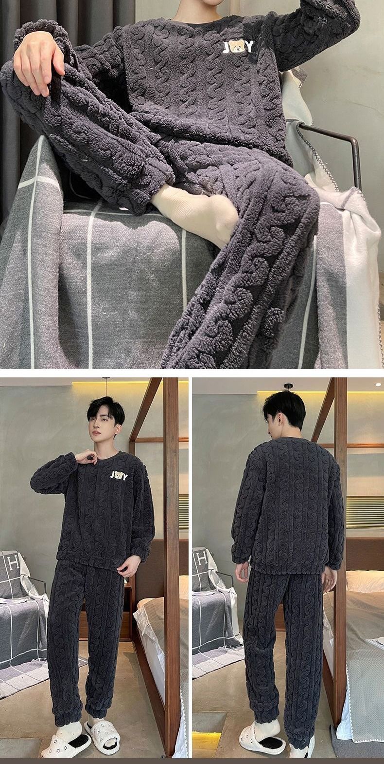 Higher Quality Thickened Warm Flannel Plus Size Men’s Pajamas Winter Nightwear Loungewear Fashion Striped Sleepwear Homewear