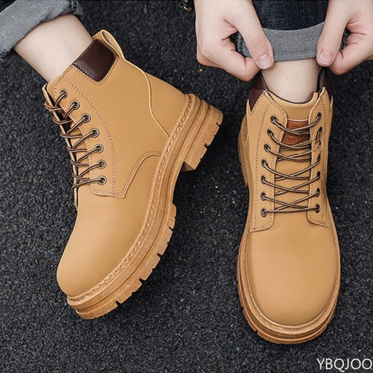 Large Size Spring and Autumn Thick Soled Height Increasing High Top Men's Boots Niche Trend Versatile Anti Slip Short Boots