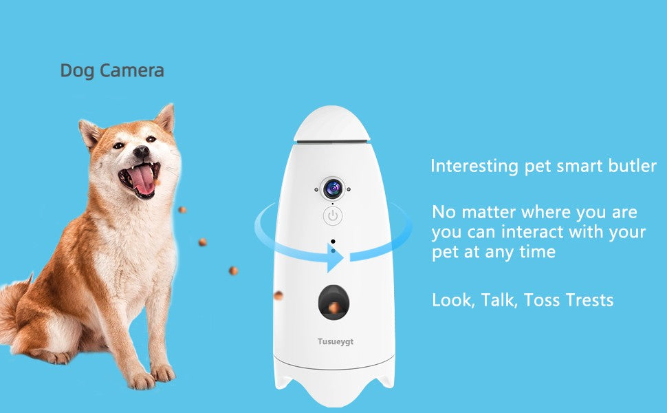 Câmera Inteligente 1080p Pequena para Cães com Dispensador de Petiscos, Visão 180°, Câmera para Cães com Arremesso de Petiscos com App para Celular, Áudio Bidirecional Android e iOS