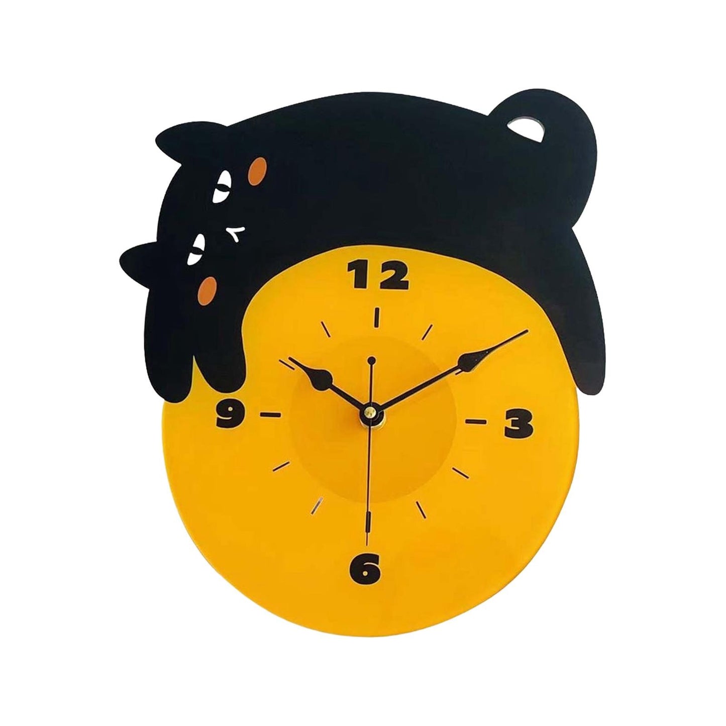Cat Wall Clock Cute Black Arabic Numbers Housewarming Non Ticking Analog Clock for Bathroom Home Dining Room Kitchen School
