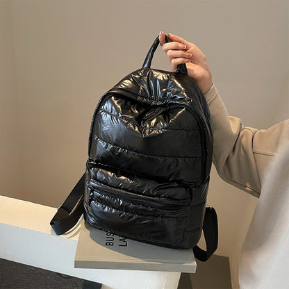 Mochila Escolar Acolchoada de Inverno para Estudantes com Grande Capacidade, Bolsa de Livros Casual de Cor Sólida com Alça Ajustável para Adolescentes