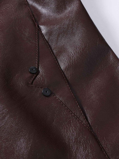 2024 Spring New Men's Business Casual Slim Long-sleeved Pu Leather Jacket Jacket Side Seam Pocket Zipper Solid Color