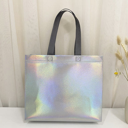 10Pcs Reusable Silver Laser Tote Bag Durable Non Woven Gift Shopping Bag for Wedding Bridesmaid Party Birthday Eco Friendly