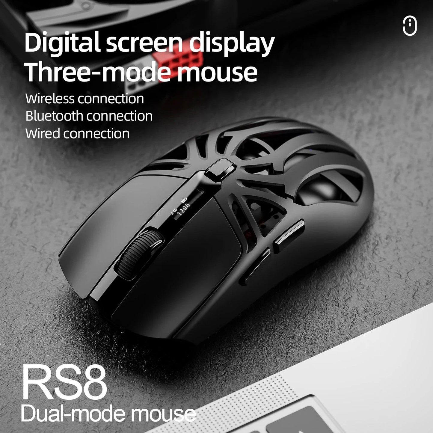 Mouse Gamer Sem Fio Ergonômico SmailWolf RS8, Tri-Modo com Design Oco Ultraleve, 1000Hz e Bateria de Longa Duração
