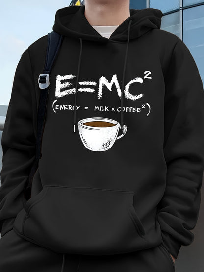 E=Mc2 Energy Milk Coffee Prints Men Hoodies Autumn Fleece Warm Sweatshirt Casual Loose Pocket Streetwear Sports Male Clothes