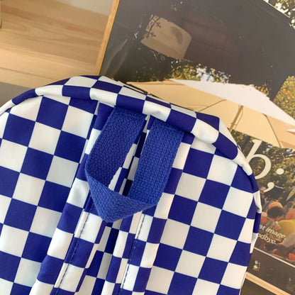 Mochila de lazer coreana com design xadrez de cores contrastantes, mochila diária do mesmo estilo, mochila casual simples para ensino médio e fundamental
